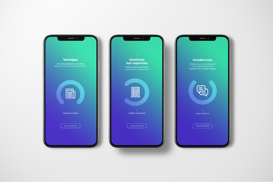 Pantalla de la app Caslab mostrando ventajas, gestión de soportes e incidencias